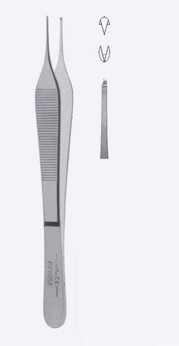 Пінцети, хірургічні, "Adson", для тканин, делікатні, прямі, кінчик 1,2 мм, зубці 1 х 2, загальна довжина 150 мм. Бренд - Asanus Medizintechnik Gmb, Німеччина